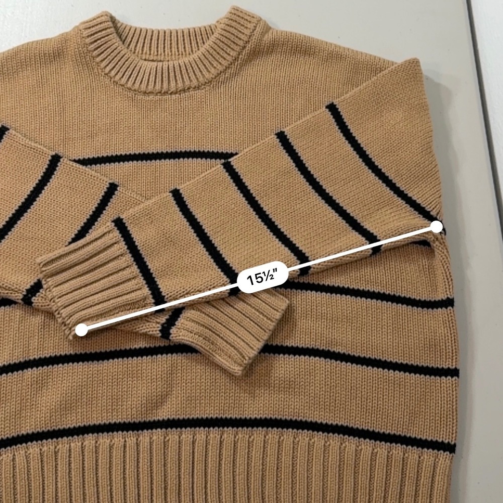 Quince Organic Cotton Boyfriend Crew Sweater Striped Camel Black Mens Medium - Picture 5 of 6